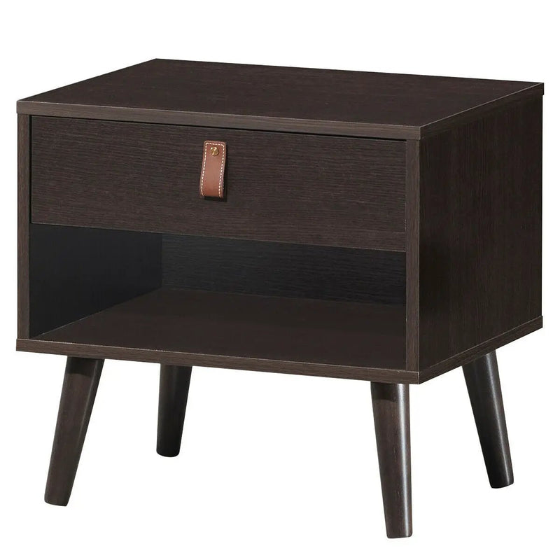 Nightstand Bedroom Table with Drawer Storage Shelf-Brown by DirectDeals