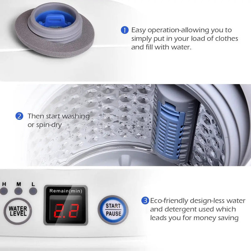 Portable 7.7 lbs Automatic Laundry Washing Machine with Drain Pump by DirectDeals