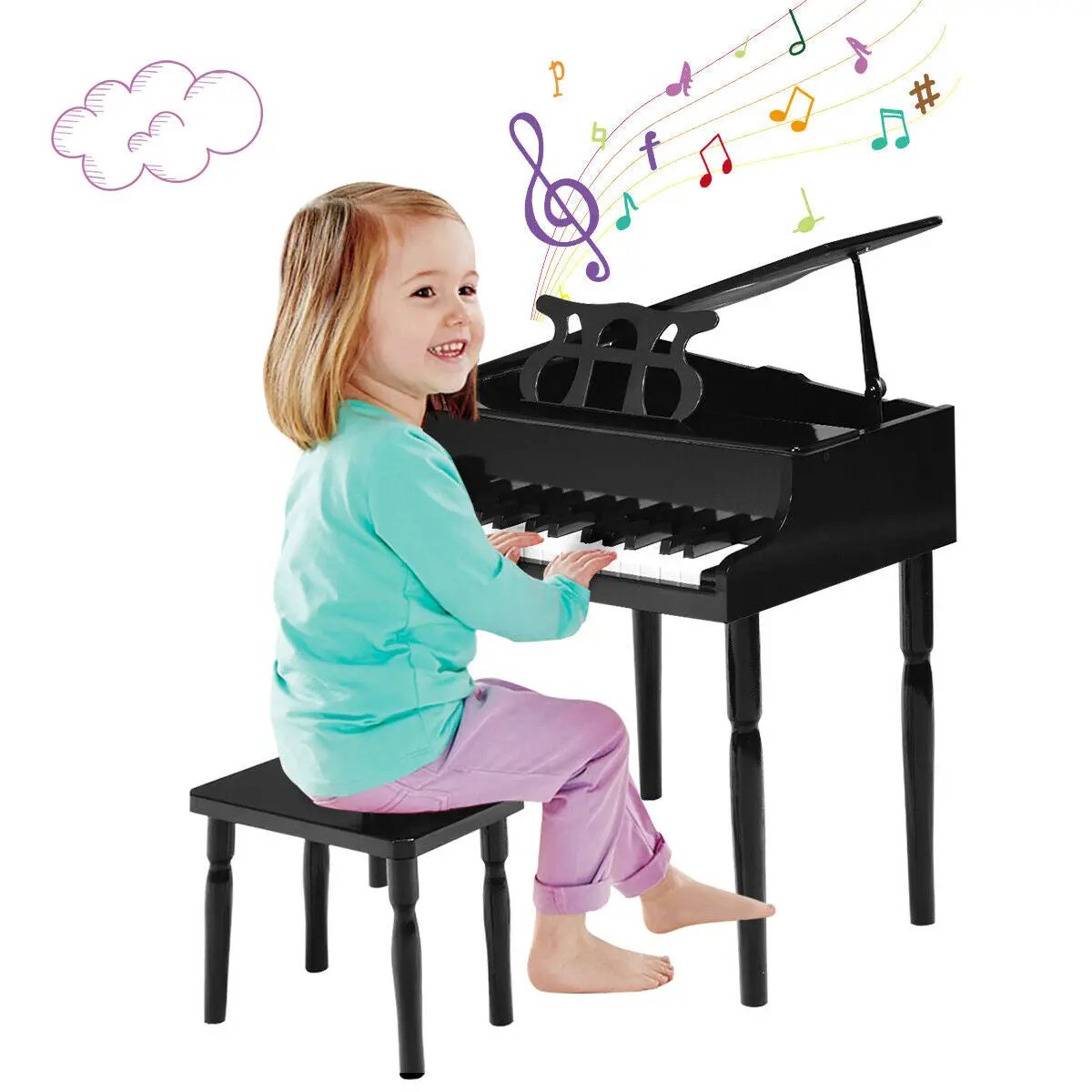 30-Key Wood Toy Kids Grand Piano with Bench by DirectDeals