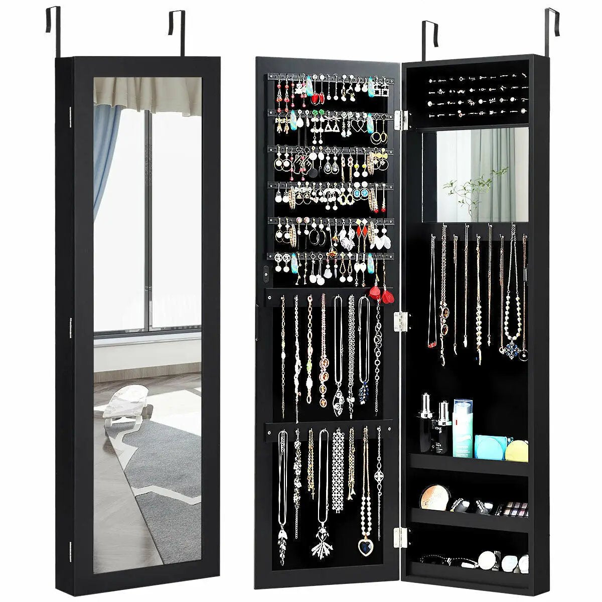 Full Length Mirror Jewelry Cabinet with Ring Slots and Necklace Hooks by DirectDeals