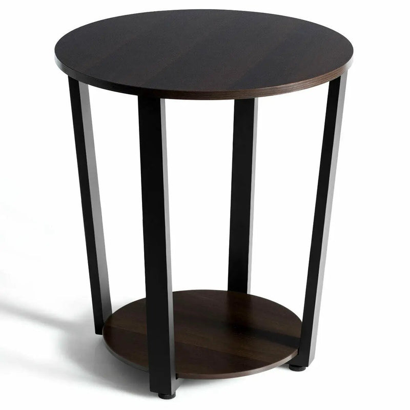 2-tier Round End Table with Storage Shelf & Metal Frame by DirectDeals