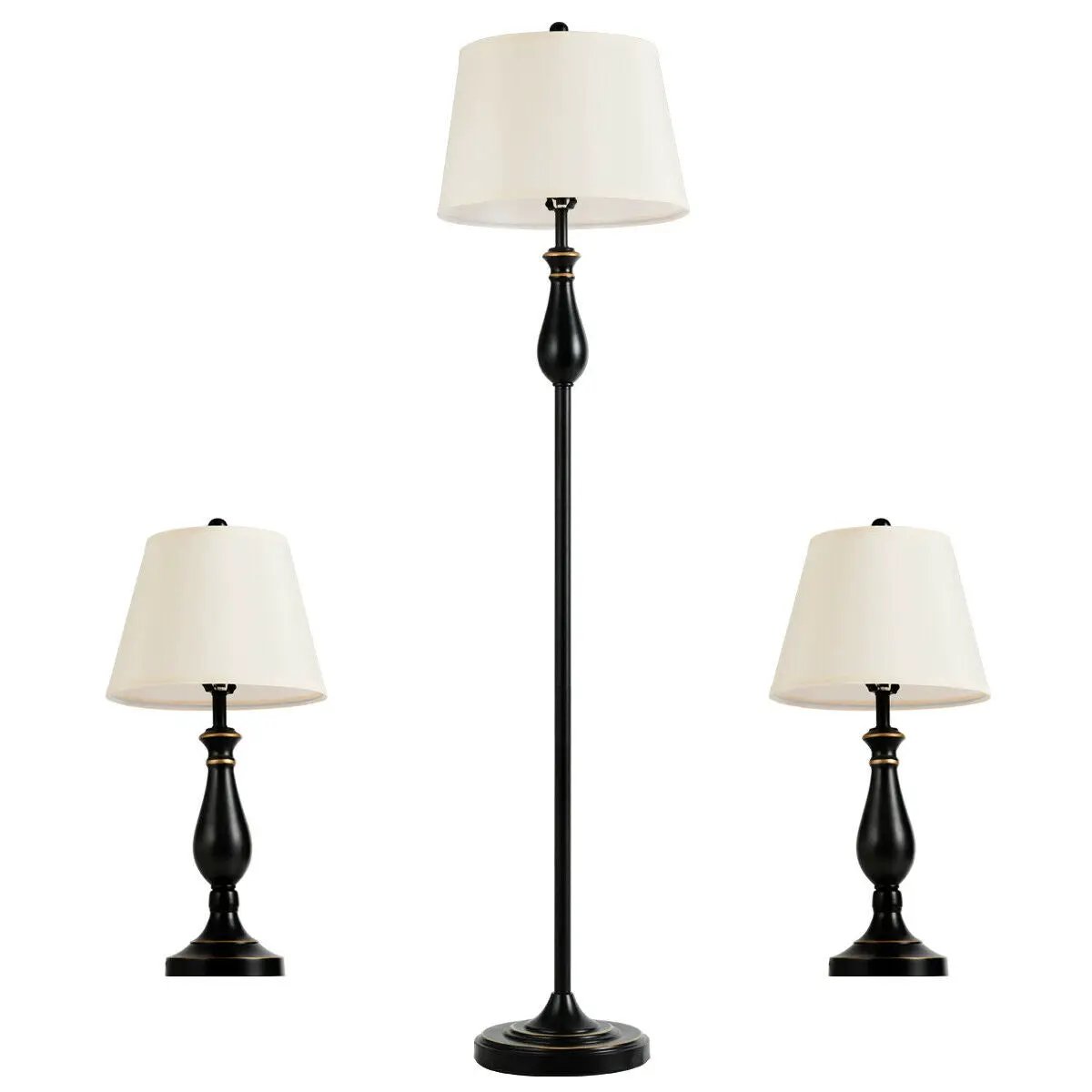 3 Pieces Brushed Nickel Lamp Set-Black by DirectDeals