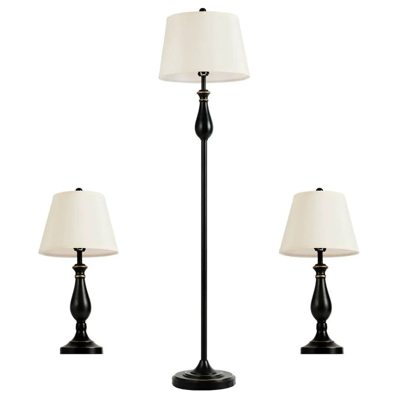 3 Pieces Brushed Nickel Lamp Set-Black by DirectDeals