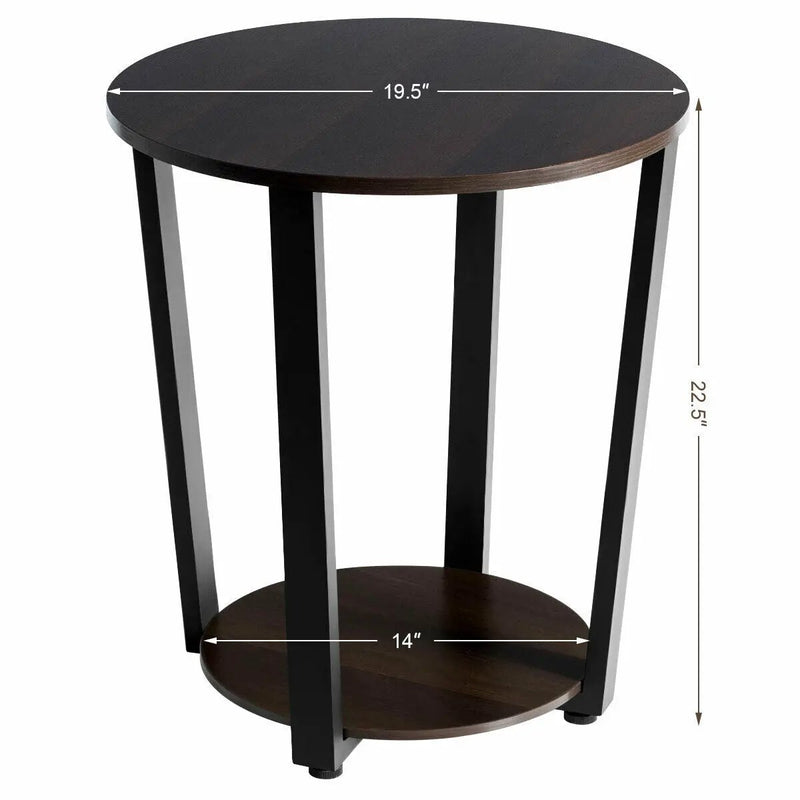 2-tier Round End Table with Storage Shelf & Metal Frame by DirectDeals