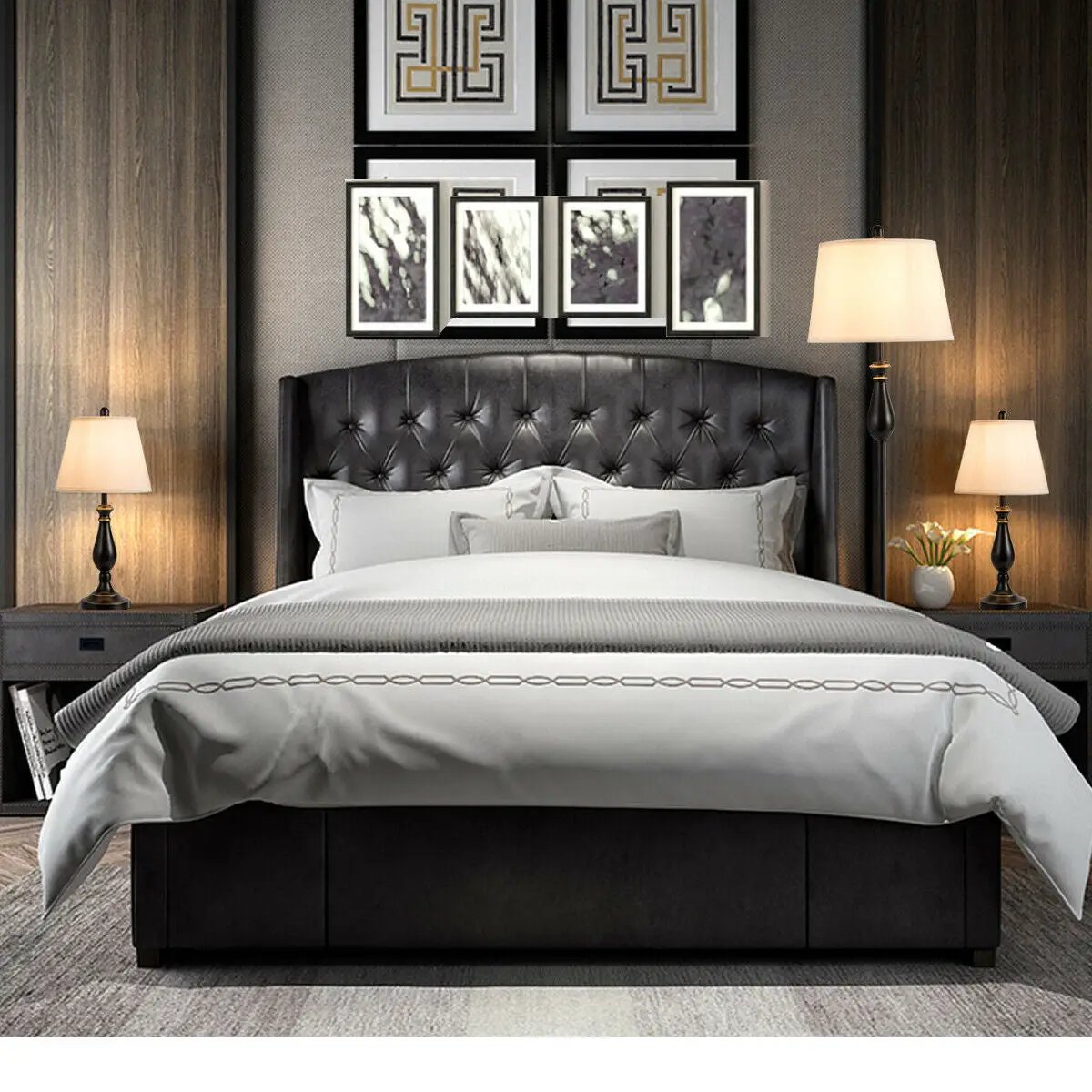 3 Pieces Brushed Nickel Lamp Set-Black by DirectDeals