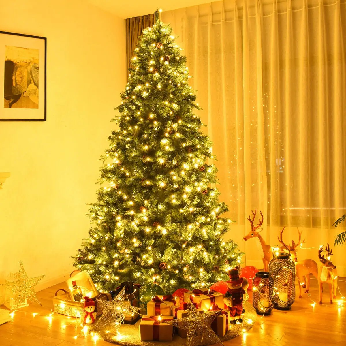 7.5 ft Artificial Christmas Tree with LED Lights and Pine Cones by DirectDeals