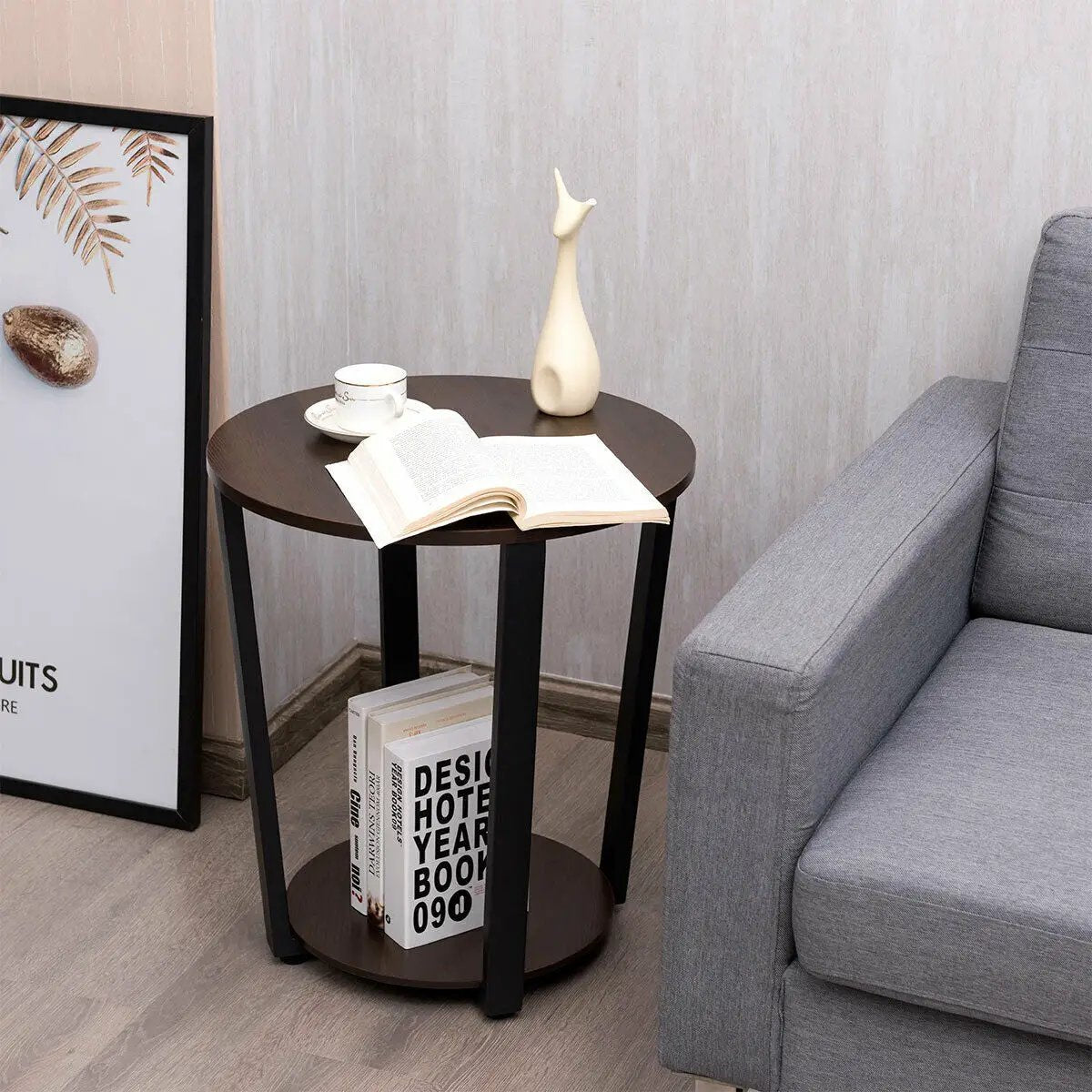 2-tier Round End Table with Storage Shelf & Metal Frame by DirectDeals