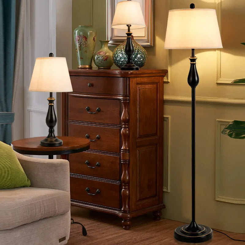 3 Pieces Brushed Nickel Lamp Set-Black by DirectDeals
