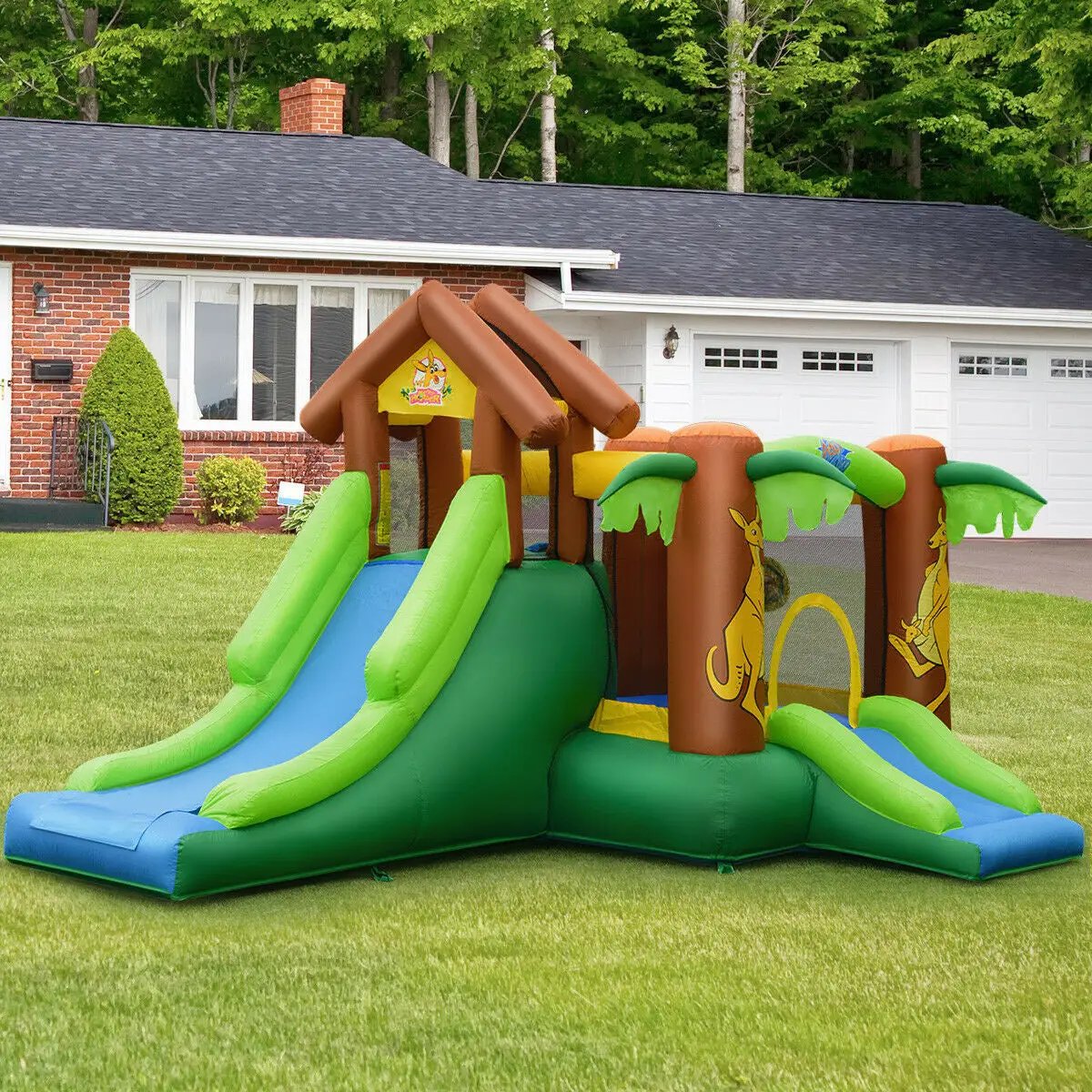 Kids Inflatable Jungle Bounce House Castle with 735W Blower by DirectDeals