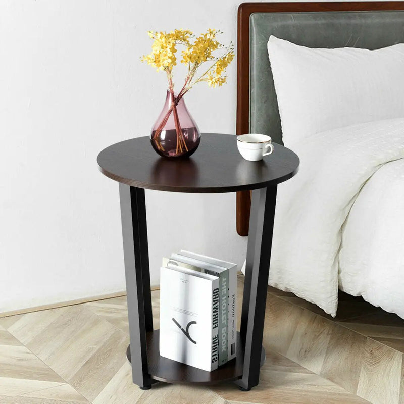 2-tier Round End Table with Storage Shelf & Metal Frame by DirectDeals
