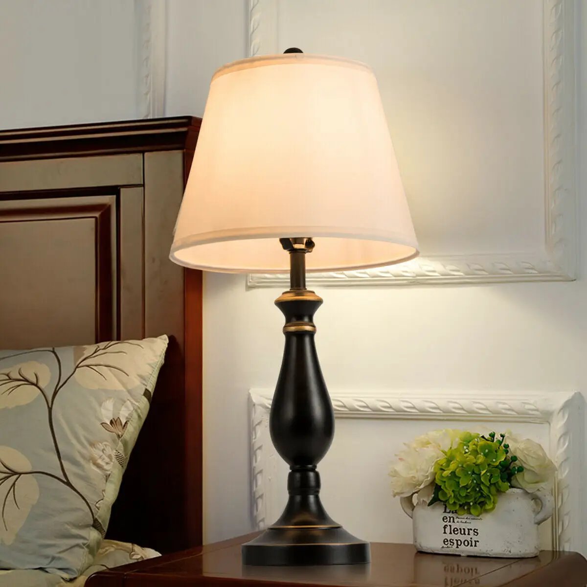 3 Pieces Brushed Nickel Lamp Set-Black by DirectDeals