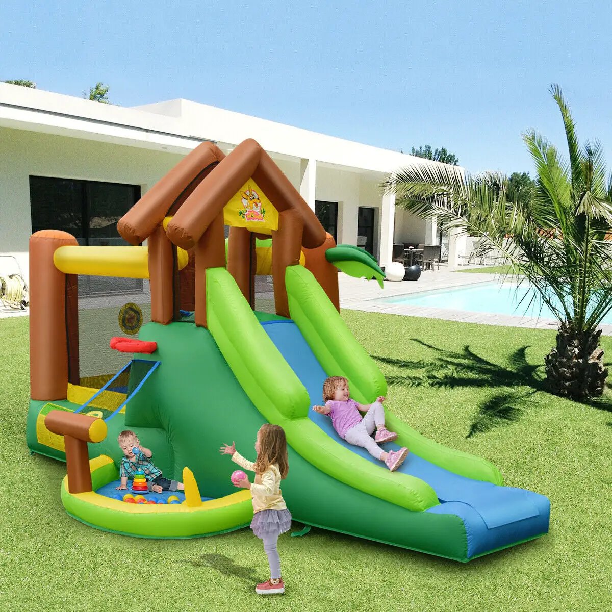 Kids Inflatable Jungle Bounce House Castle with 735W Blower by DirectDeals