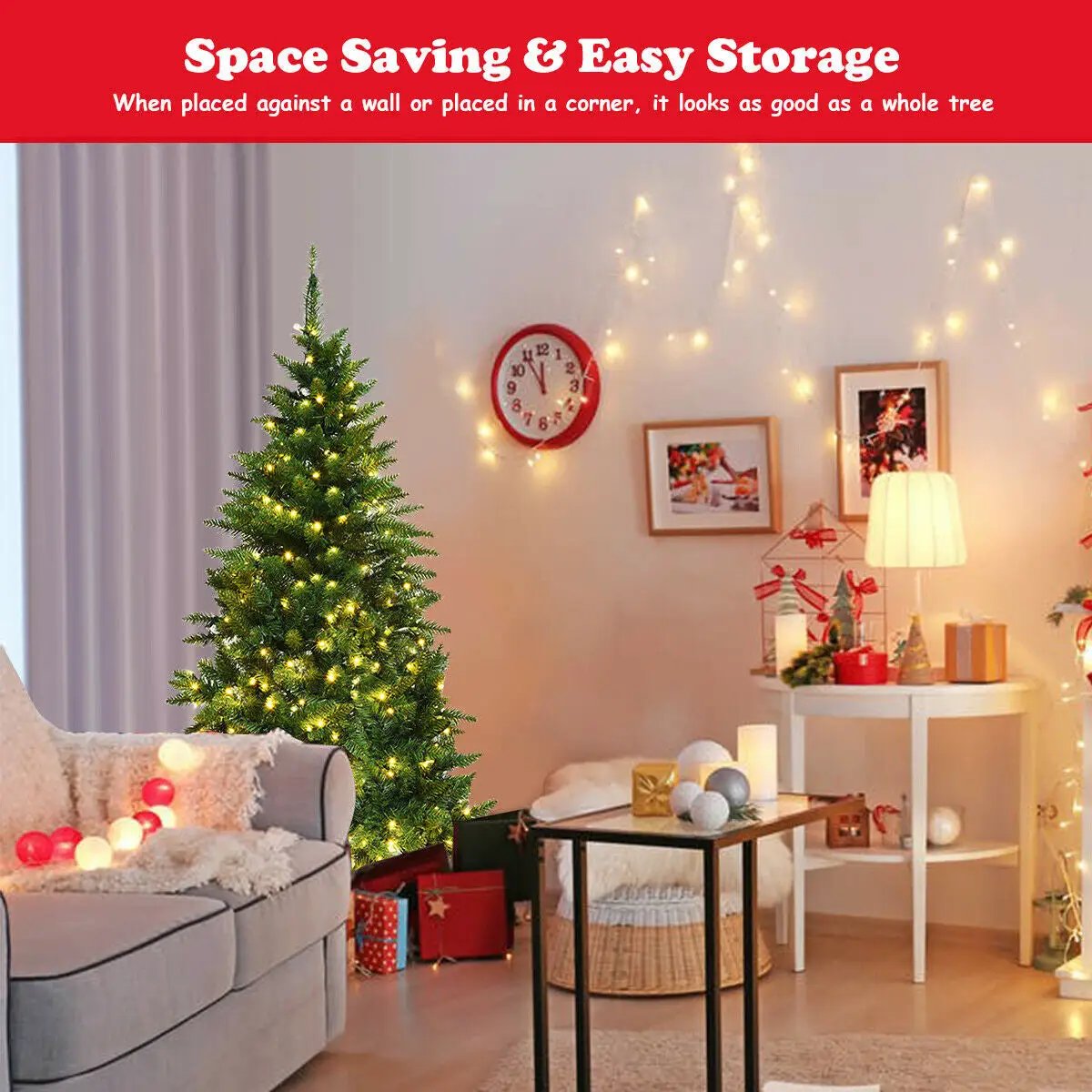Pre-Lit Artificial Half National Christmas Tree with 8 Flash Modes by DirectDeals