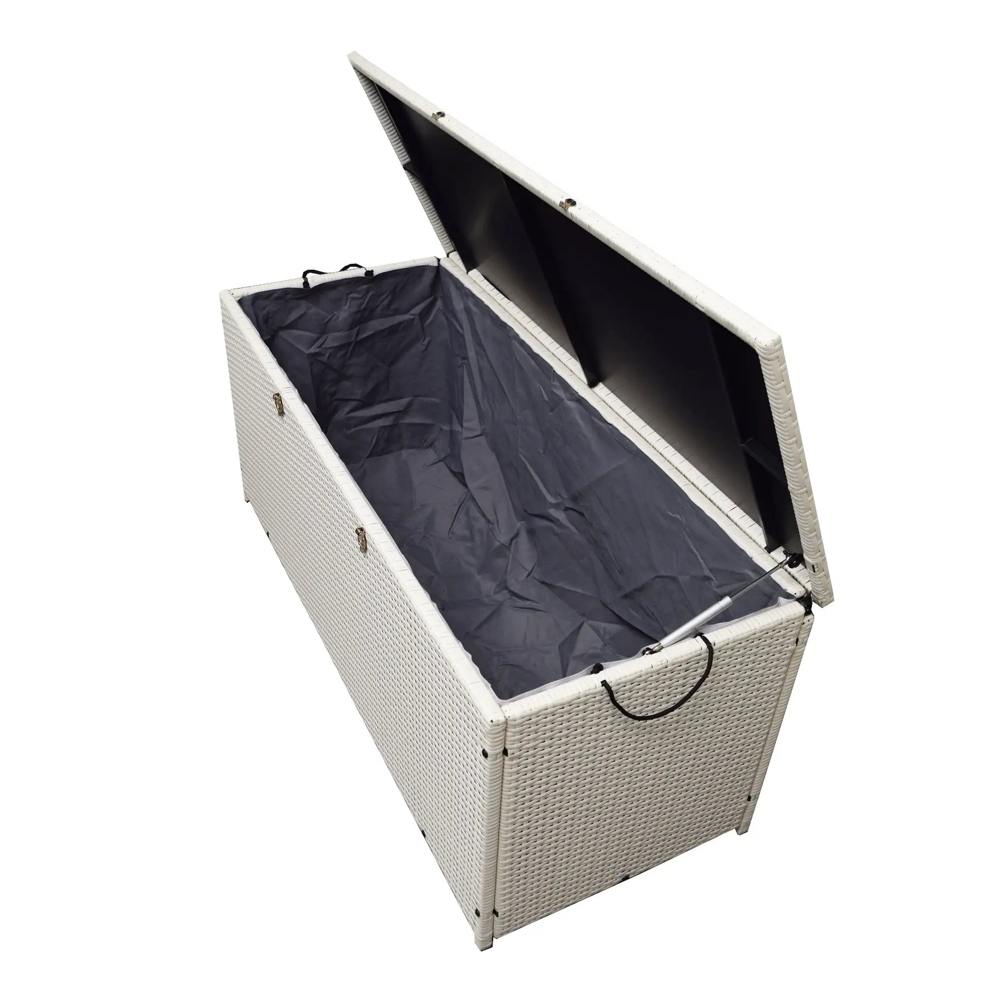 White Wicker Patio Deck Box with 113 Gallon Storage and Metal Frame by Sharicks