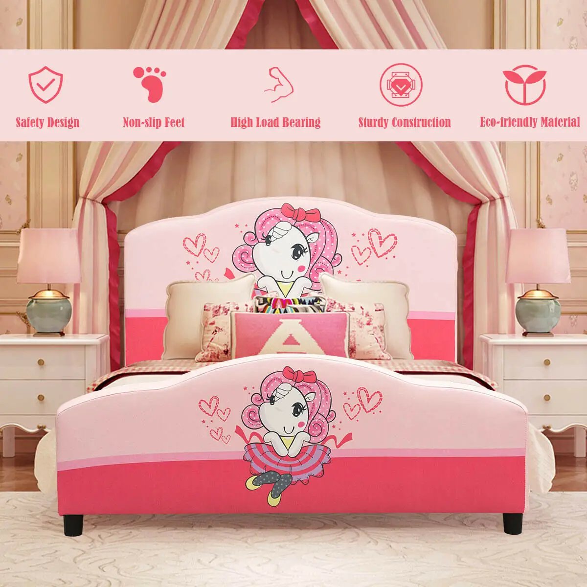Kids Children Upholstered Platform Toddler Girl Pattern Bed by DirectDeals