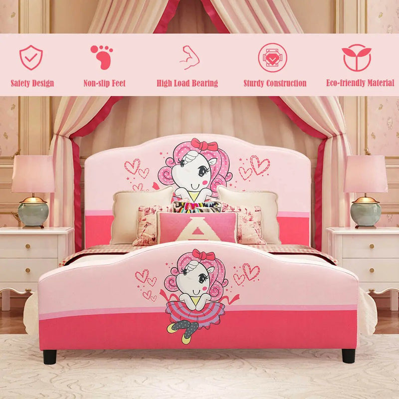 Kids Children Upholstered Platform Toddler Girl Pattern Bed by DirectDeals