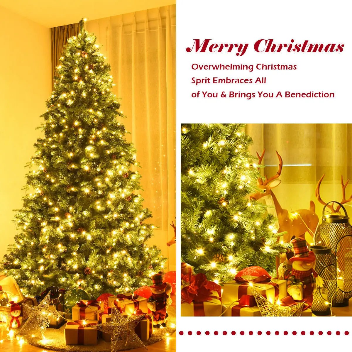 7.5 ft Artificial Christmas Tree with LED Lights and Pine Cones by DirectDeals
