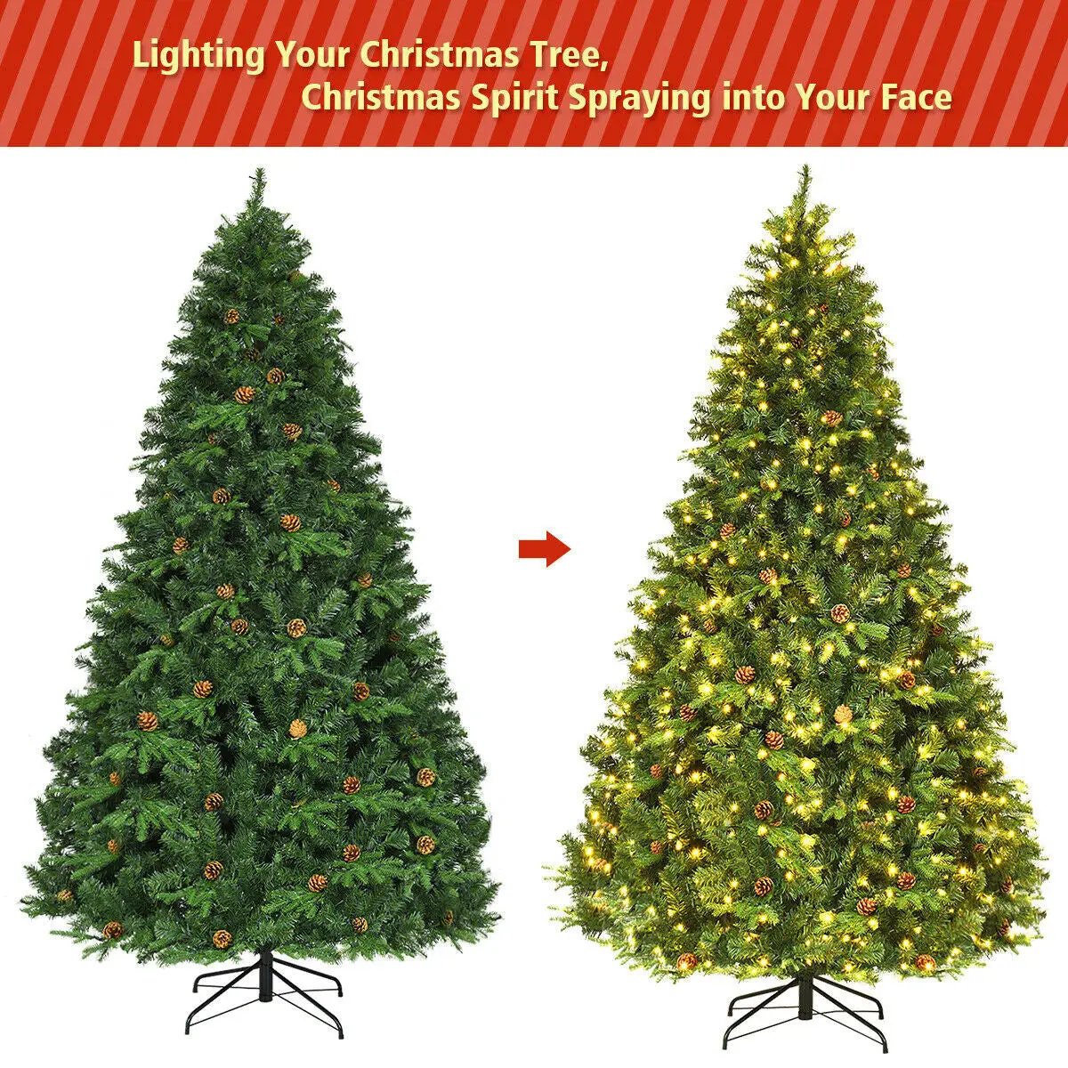 7.5 ft Artificial Christmas Tree with LED Lights and Pine Cones by DirectDeals
