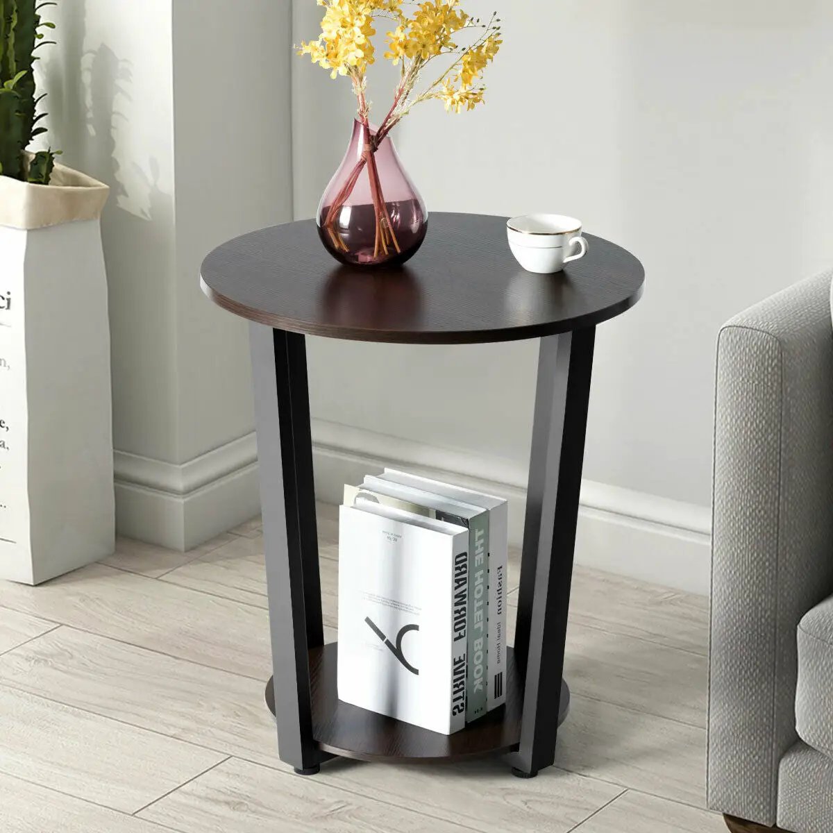2-tier Round End Table with Storage Shelf & Metal Frame by DirectDeals