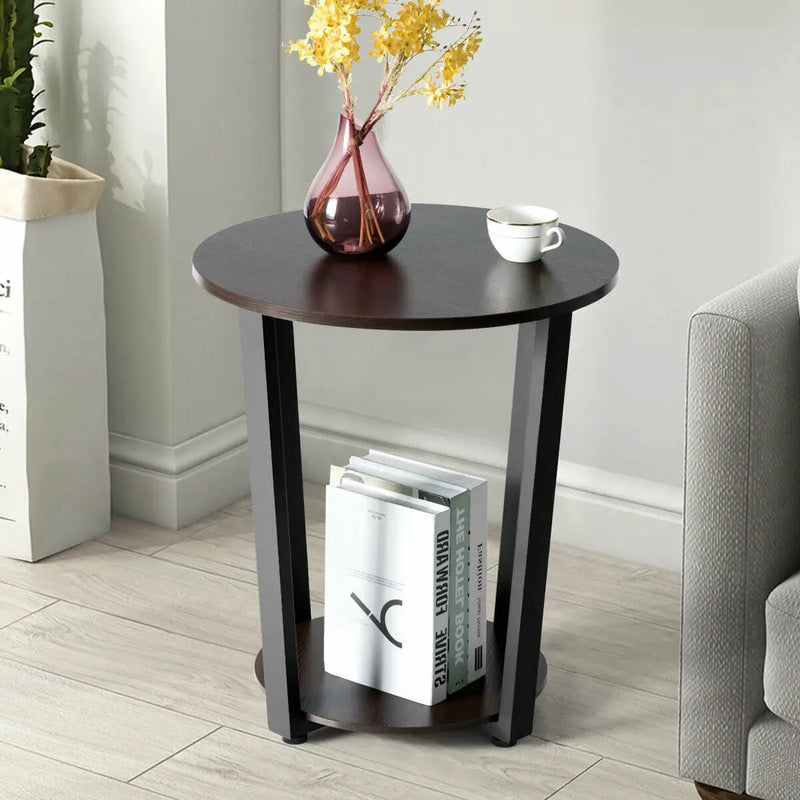 2-tier Round End Table with Storage Shelf & Metal Frame by DirectDeals