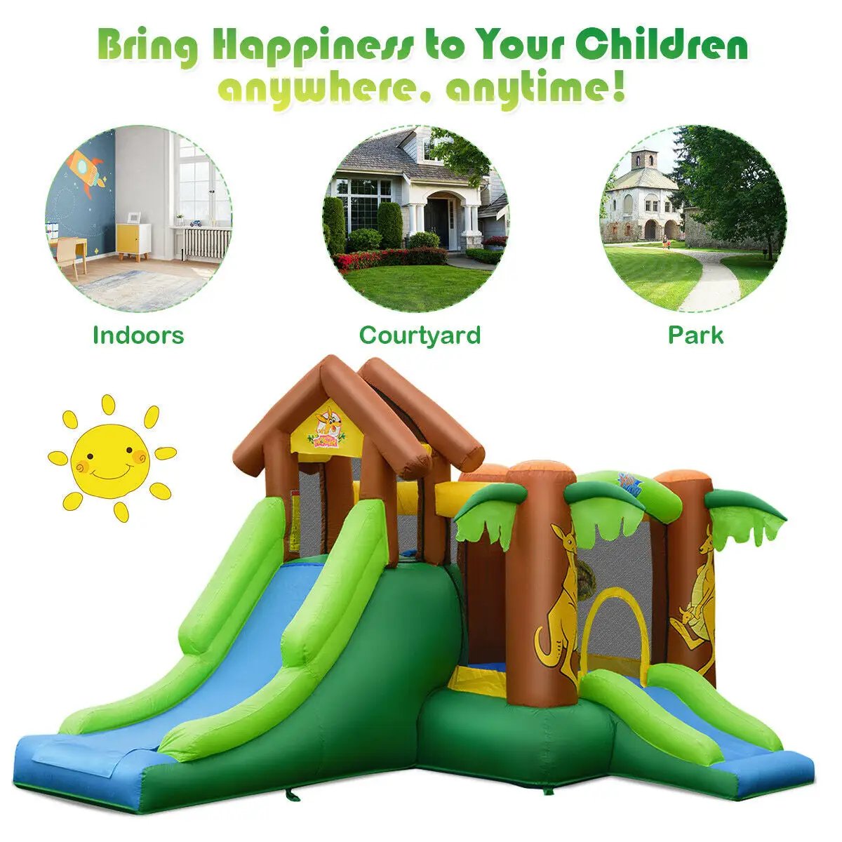 Kids Inflatable Jungle Bounce House Castle with 735W Blower by DirectDeals
