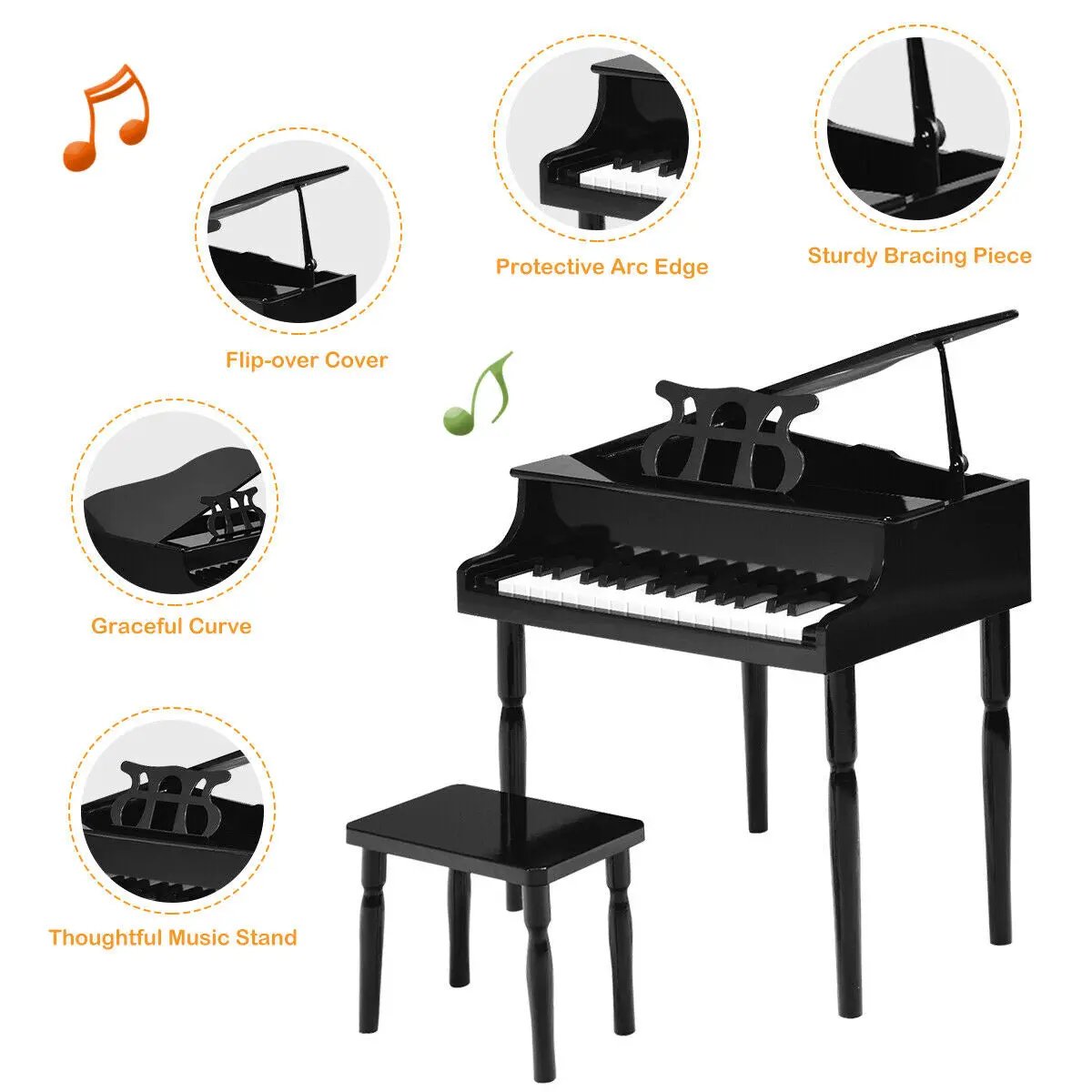 30-Key Wood Toy Kids Grand Piano with Bench by DirectDeals