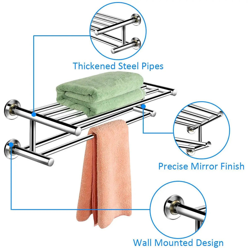 24 Inch Wall Mounted Stainless Steel Towel Storage Rack with 2 Storage Tier by DirectDeals