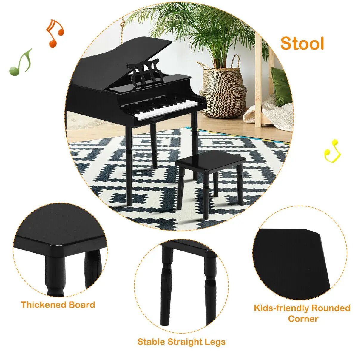 30-Key Wood Toy Kids Grand Piano with Bench by DirectDeals