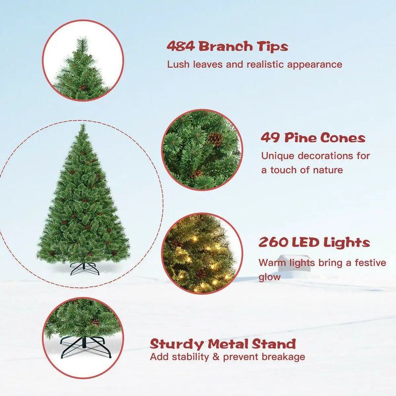 6 Feet Pre-Lit PVC Artificial Carolina Pine Tree with LED Lights by DirectDeals