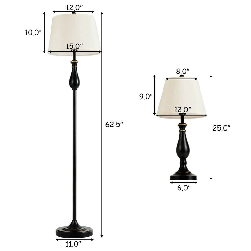 3 Pieces Brushed Nickel Lamp Set-Black by DirectDeals