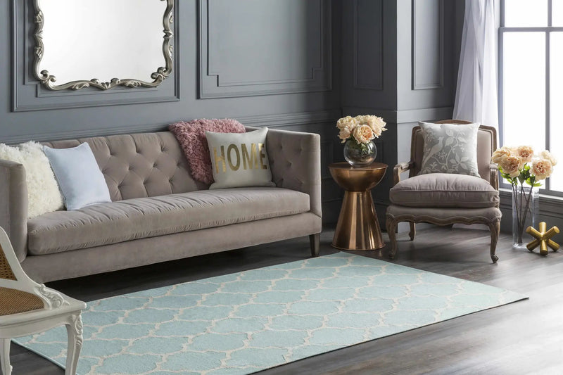 Ragan Ice Blue Trellis Cotton Rug - Clearance by Boutique Rugs