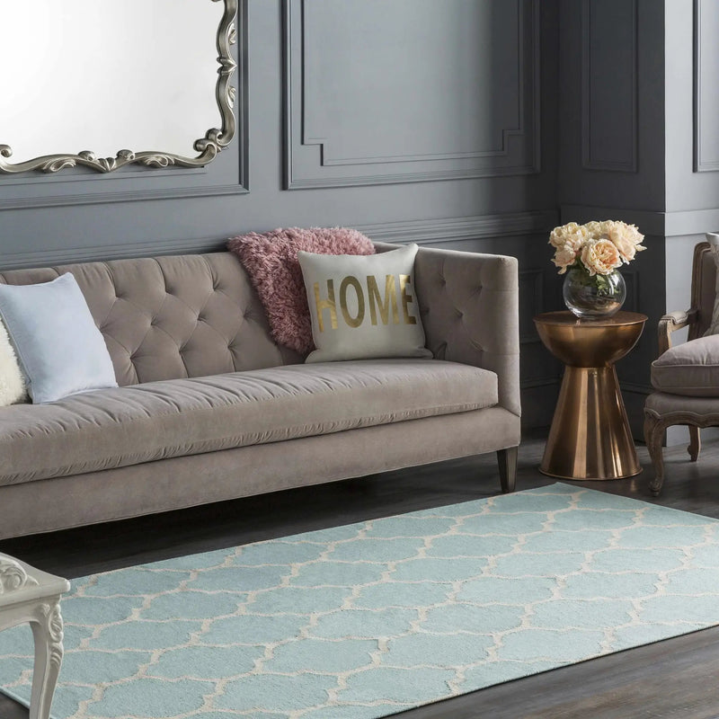 Ragan Ice Blue Trellis Cotton Rug - Clearance by Boutique Rugs