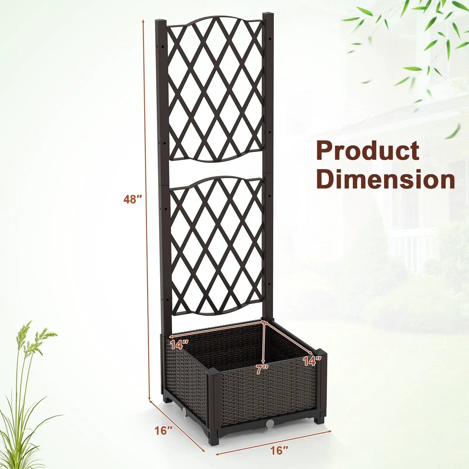 Raised Garden Bed with Trellis Planter Box for Climbing Plants -Brown by DirectDeals