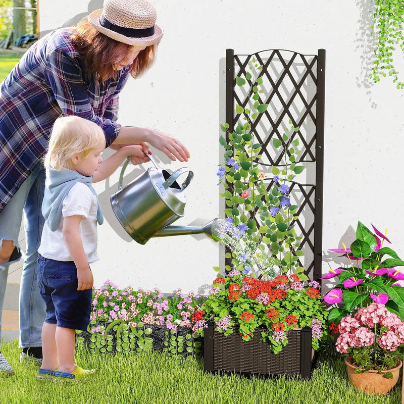 Raised Garden Bed with Trellis Planter Box for Climbing Plants -Brown by DirectDeals