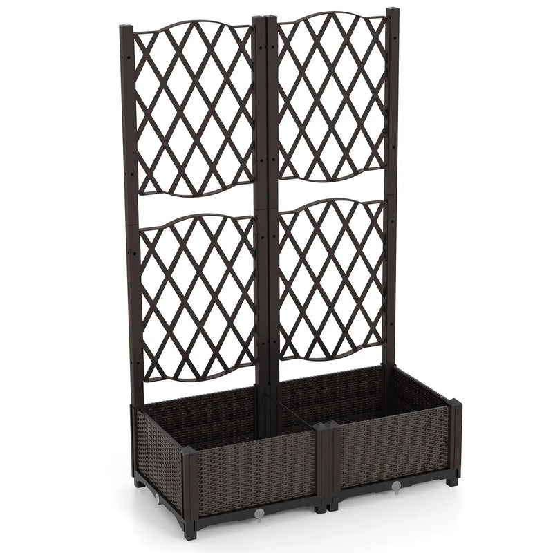 PE Rattan Raised Garden Bed with Trellis Planter Box for Climbing Plants-Brown by DirectDeals