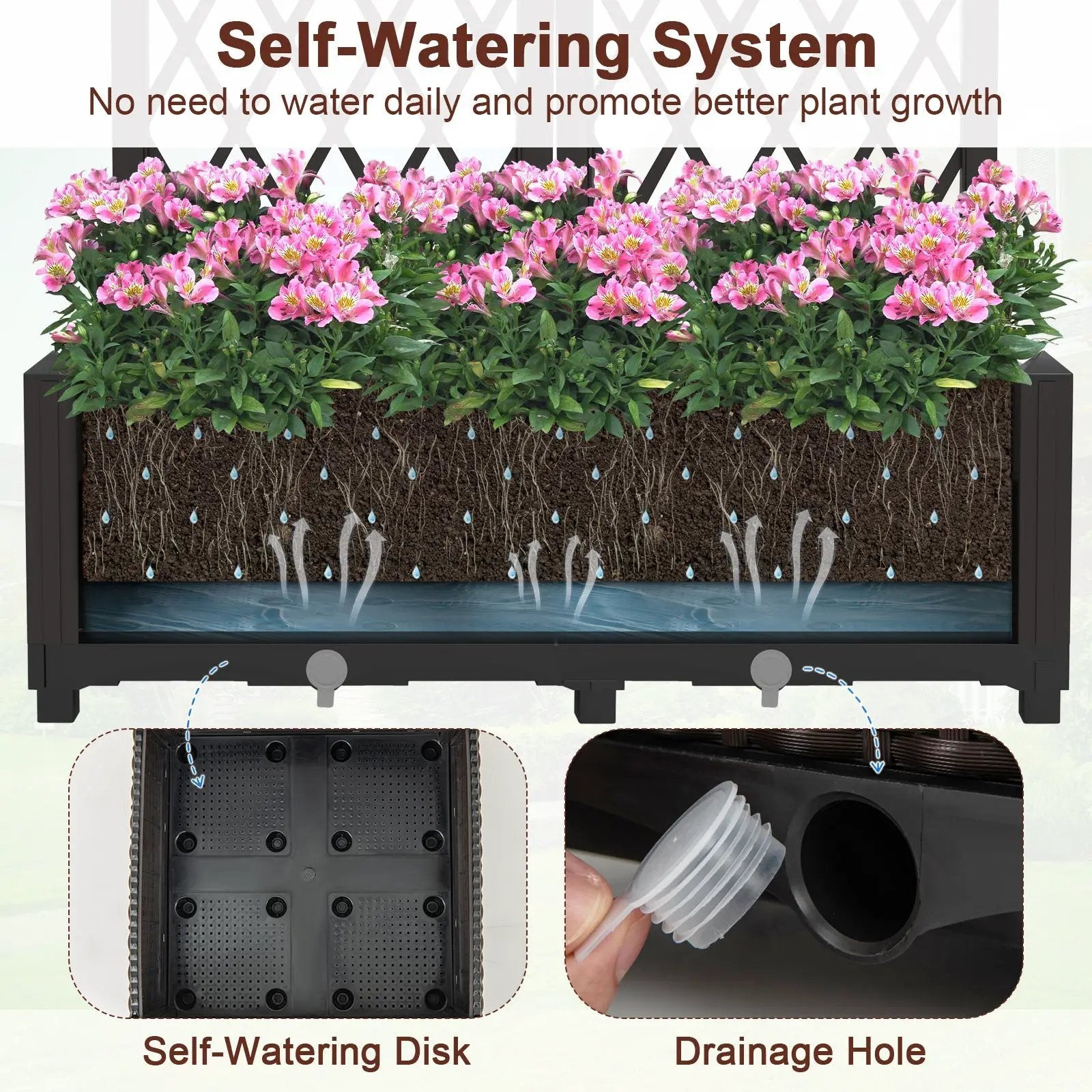 PE Rattan Raised Garden Bed with Trellis Planter Box for Climbing Plants-Brown by DirectDeals