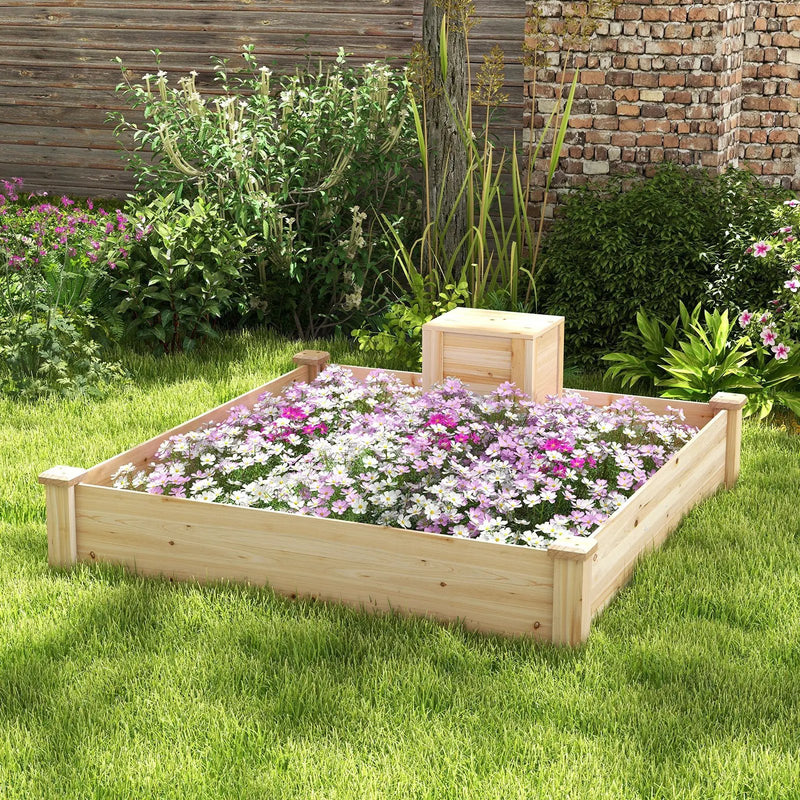 49 x 49 x 10 Inch Raised Garden Bed with Compost Bin and Open-ended Bottom-Natural by DirectDeals