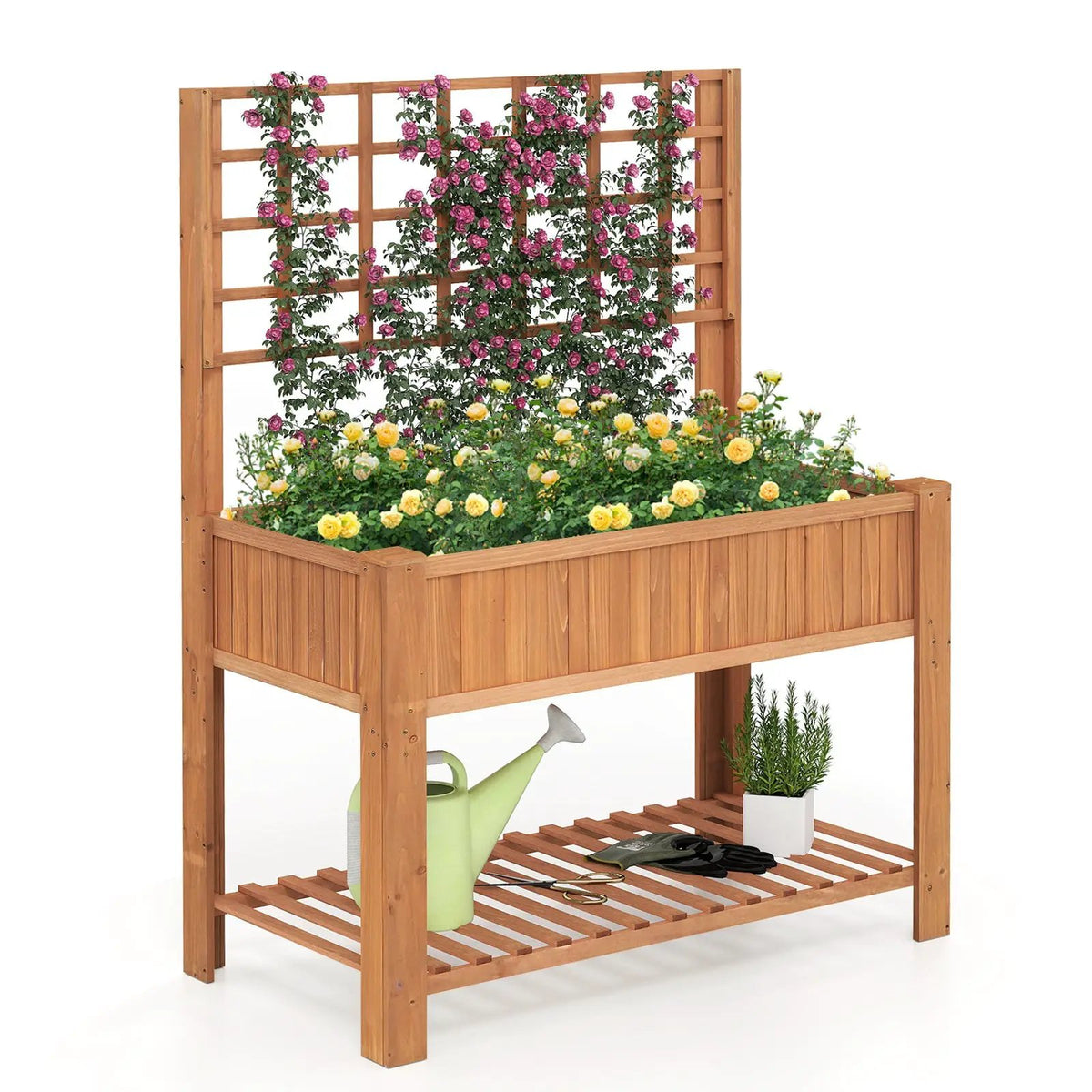 Raised Garden Bed with Trellis Wooden Elevated Planter Box with Legs by DirectDeals