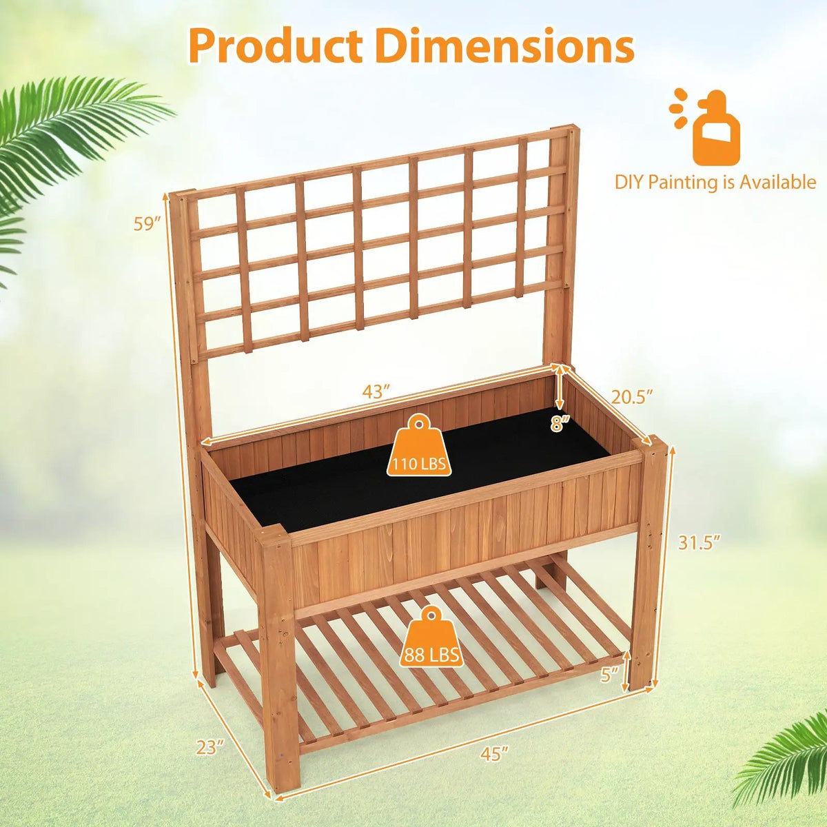 Raised Garden Bed with Trellis Wooden Elevated Planter Box with Legs by DirectDeals