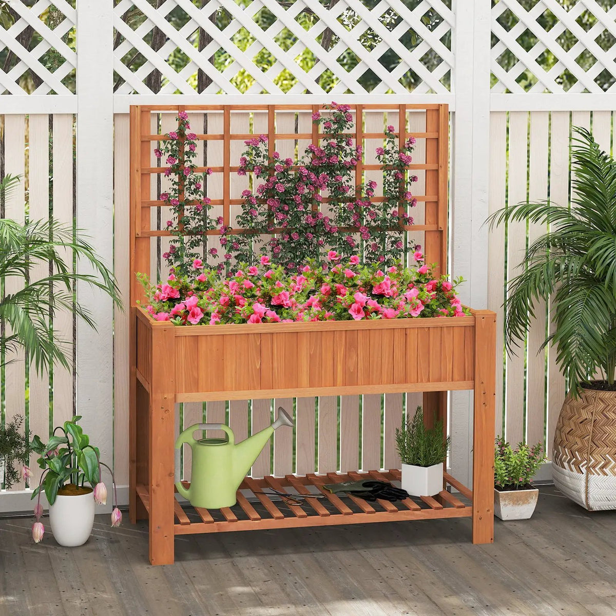 Raised Garden Bed with Trellis Wooden Elevated Planter Box with Legs by DirectDeals