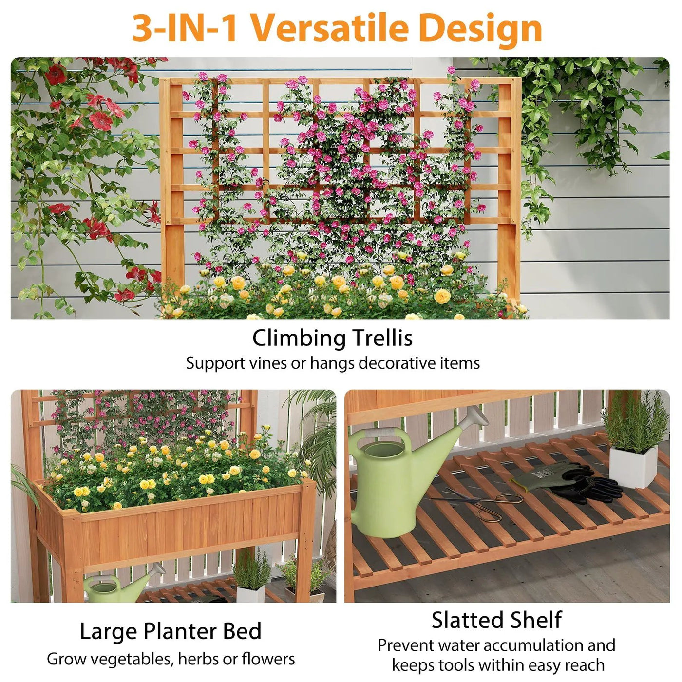 Raised Garden Bed with Trellis Wooden Elevated Planter Box with Legs by DirectDeals