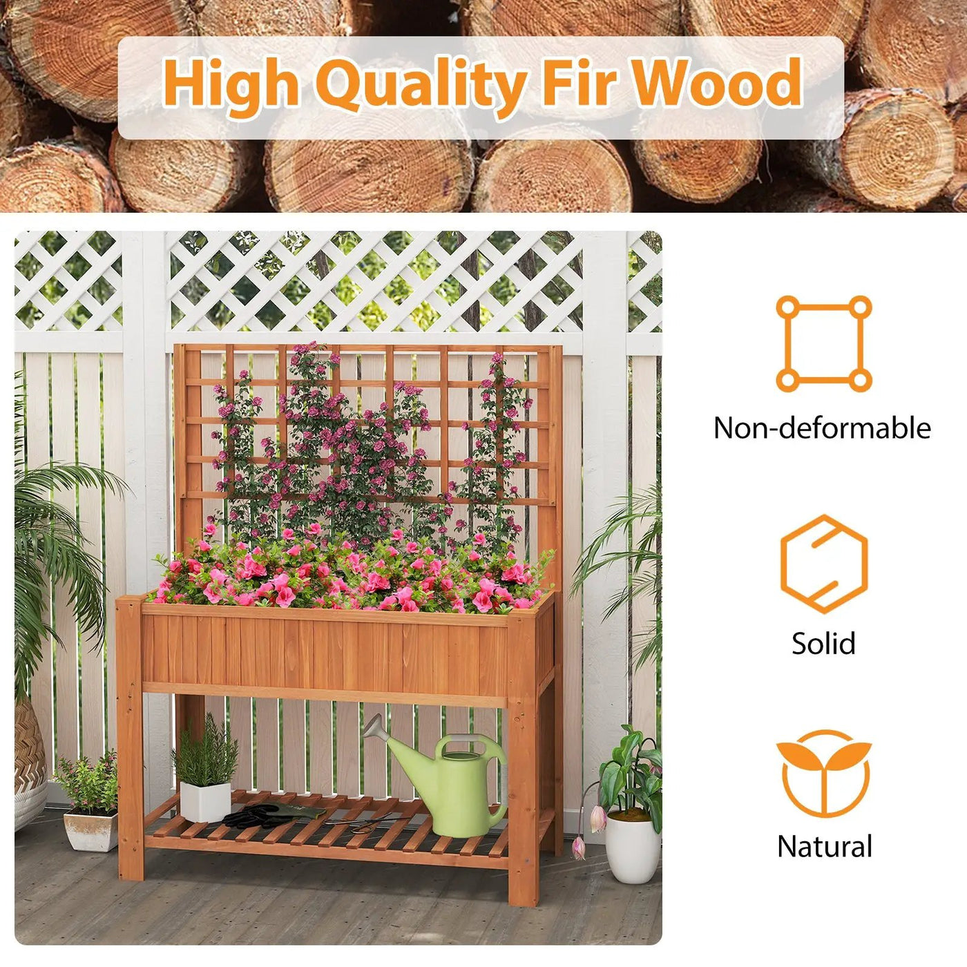 Raised Garden Bed with Trellis Wooden Elevated Planter Box with Legs by DirectDeals