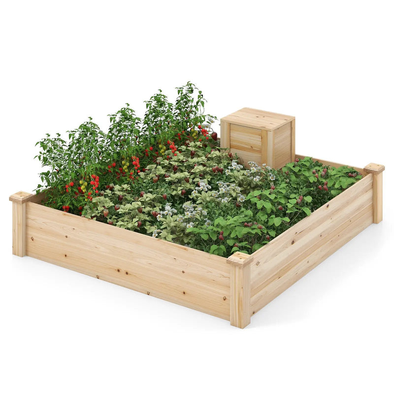 49 x 49 x 10 Inch Raised Garden Bed with Compost Bin and Open-ended Bottom-Natural by DirectDeals