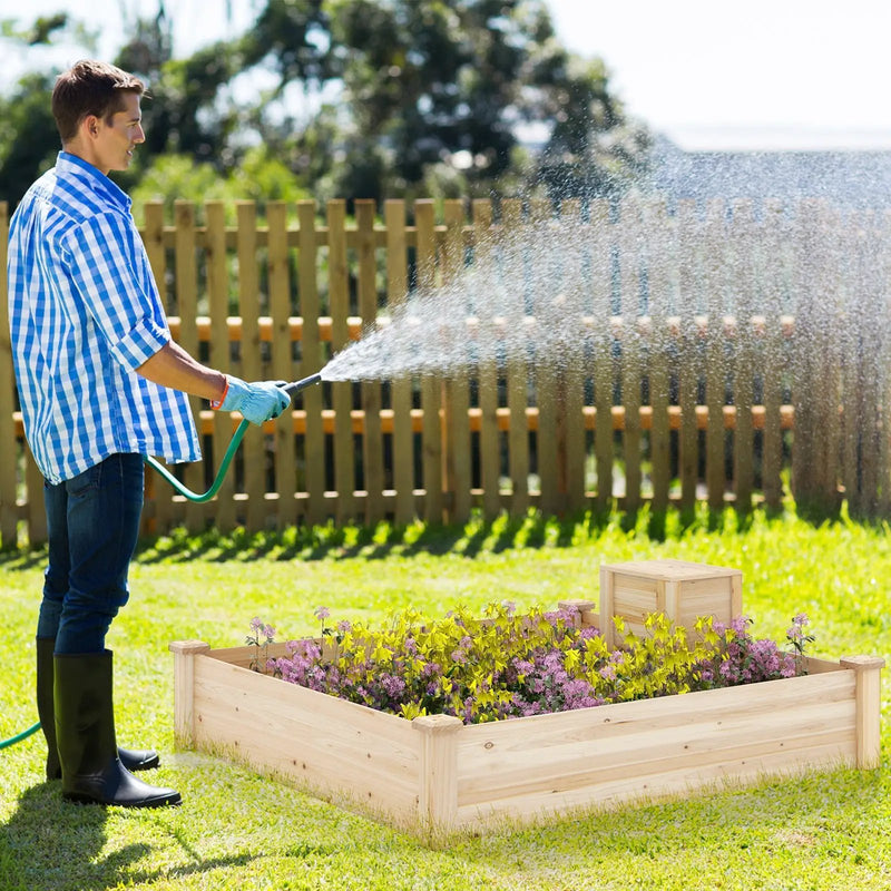 49 x 49 x 10 Inch Raised Garden Bed with Compost Bin and Open-ended Bottom-Natural by DirectDeals