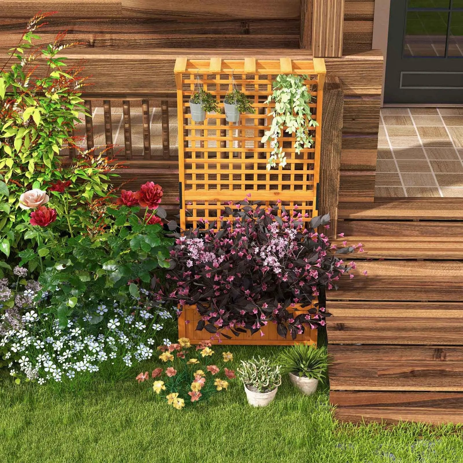 Raised Garden Bed with Trellis and Hanging Roof-Natural by DirectDeals