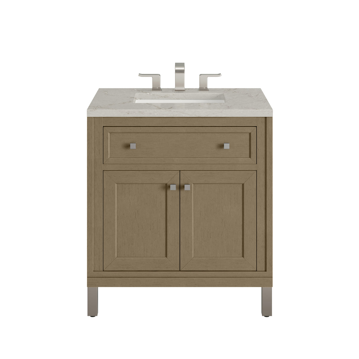 James Martin Chicago 30" Single Bathroom Vanity, Walnut Whisper with Victorian Silver countertop