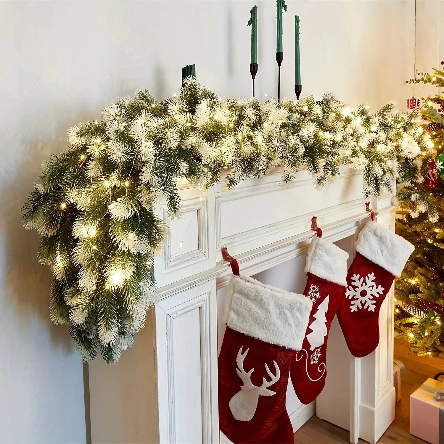 Rattan Christmas Wreath 6.4ft White Artificial Pine Ring by House Of Avana