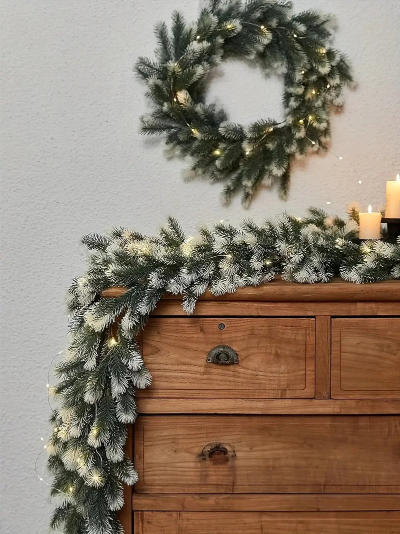 Rattan Christmas Wreath 6.4ft White Artificial Pine Ring by House Of Avana