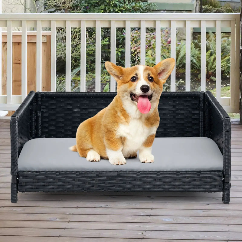 Rattan Dog Bed with Waterproof Soft Cushion for Medium Small Dogs Cats-Gray by DirectDeals