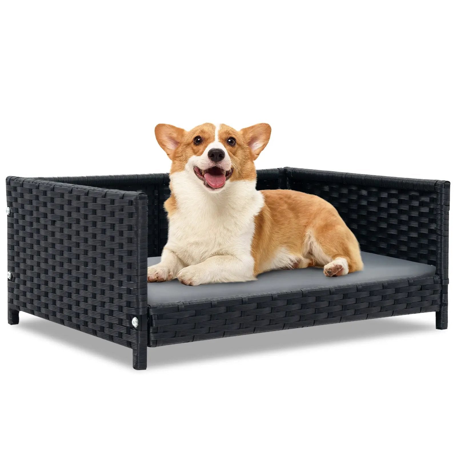 Rattan Dog Bed with Waterproof Soft Cushion for Medium Small Dogs Cats-Gray by DirectDeals
